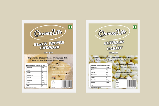 Black pepper Cheddar & Garlic Cheddar COMBO - 200 gm Each